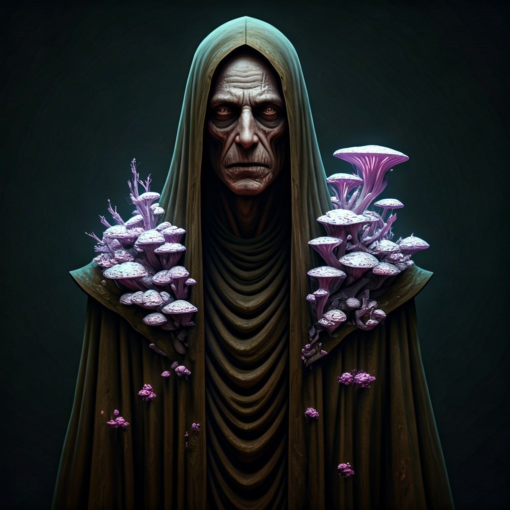 Bioluminescent Fungus Figure in Dark Mystical Style