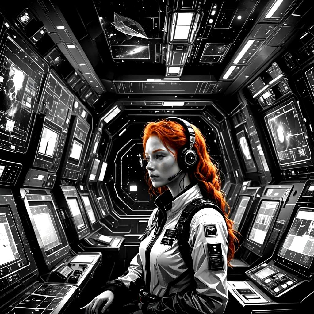Hyperrealistic Manga Woman in Spaceship