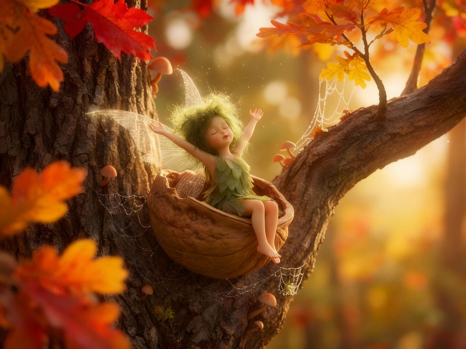 Child Fairy Wakes in Giant Walnut Tree Home