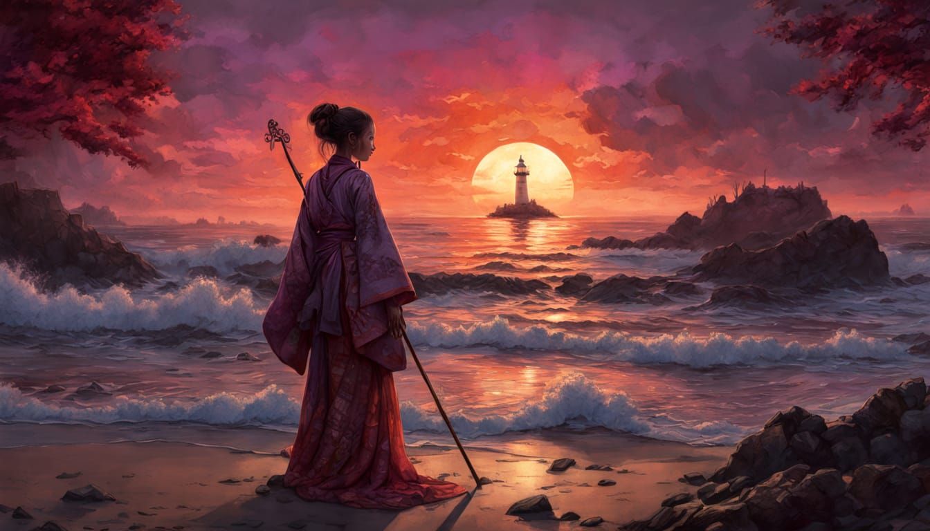Japanese Princess Plays Sitar Amidst Sunset Beach