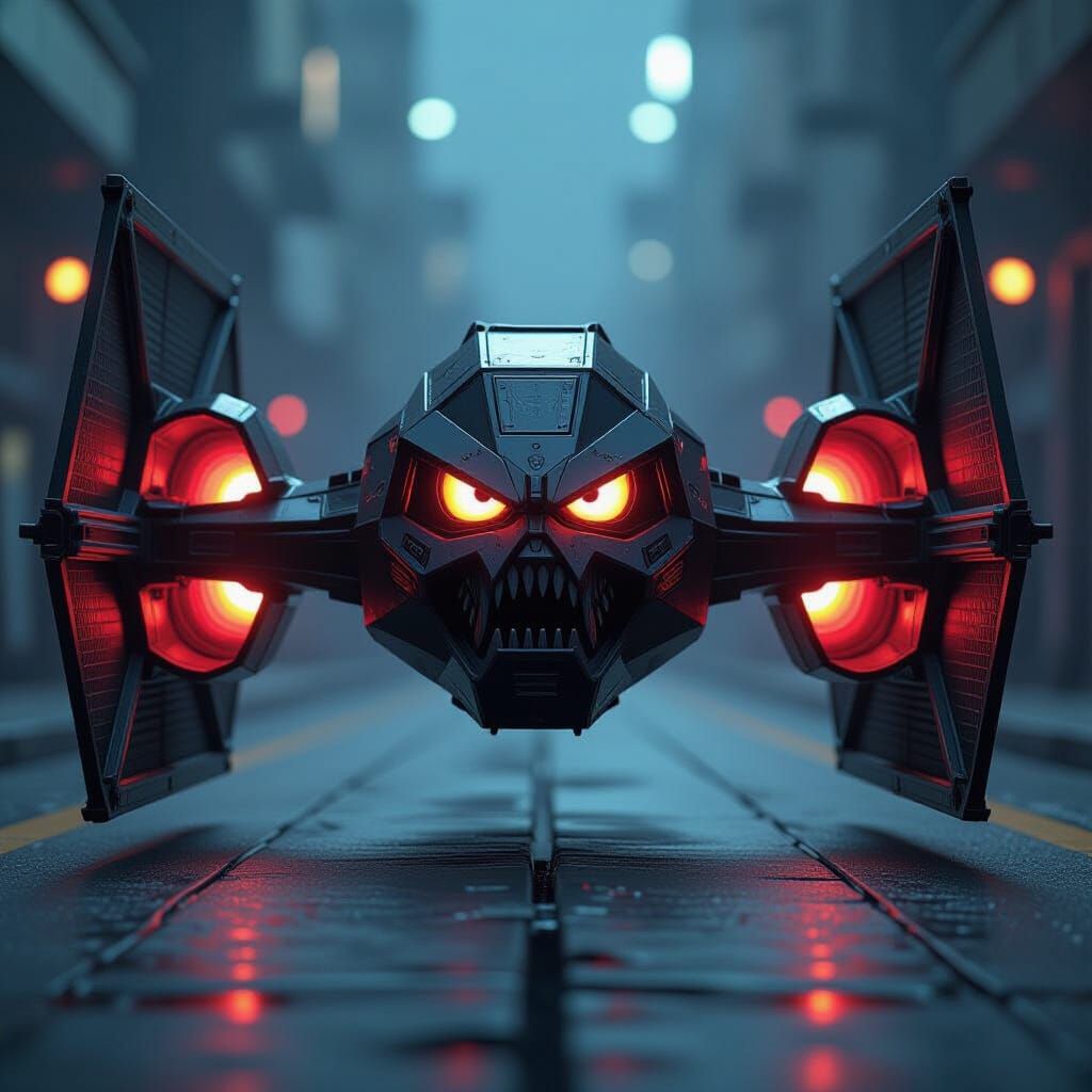 Angry TIE-Fighter with Glowing Red Engines