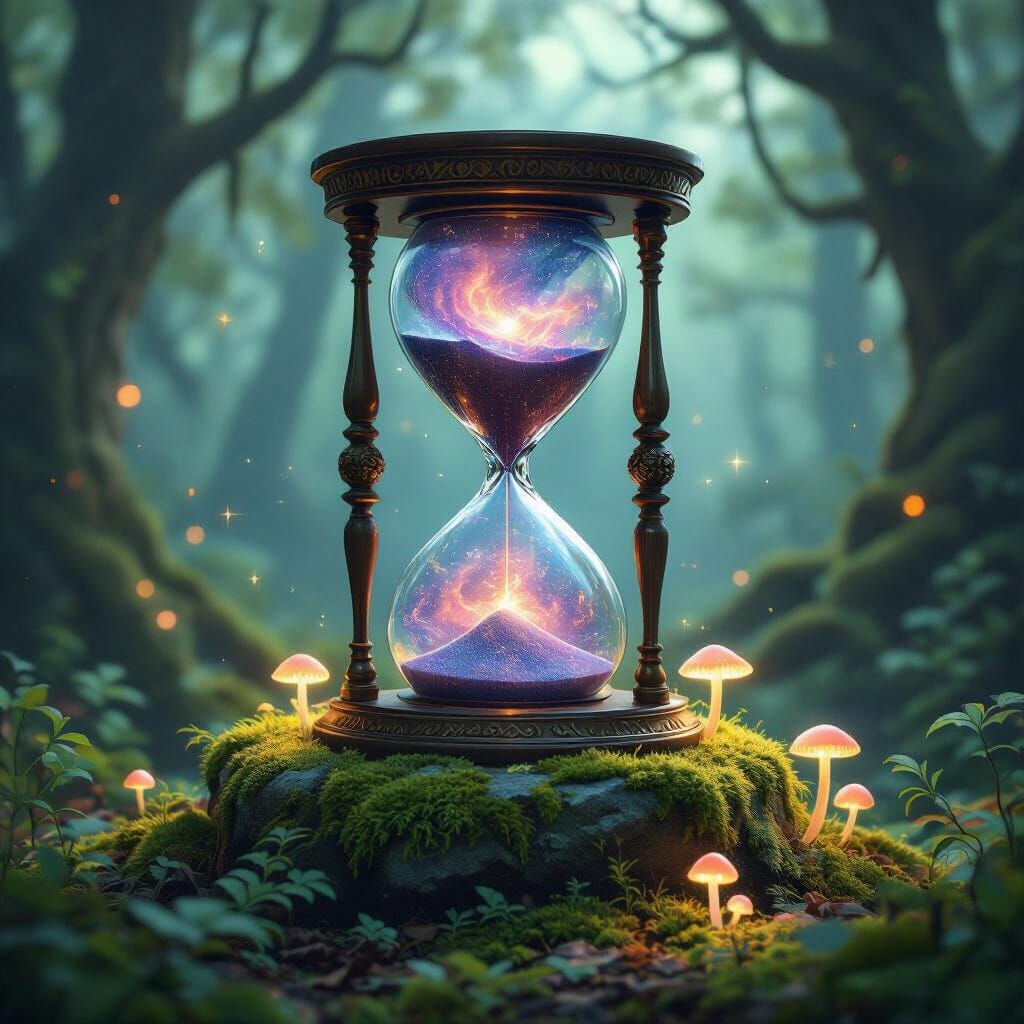 Cosmic Hourglass in Forgotten Forest Clearing