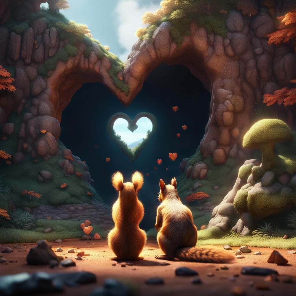 Squirrel and Dog Embrace at Heart Cave Entrance