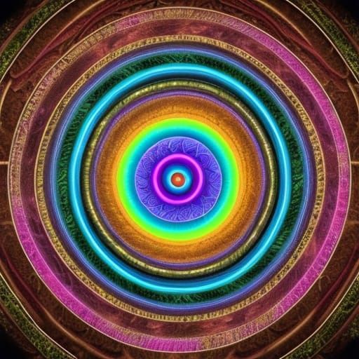 Rainbow Spiral Mandala Tree: Detailed Fantasy Art