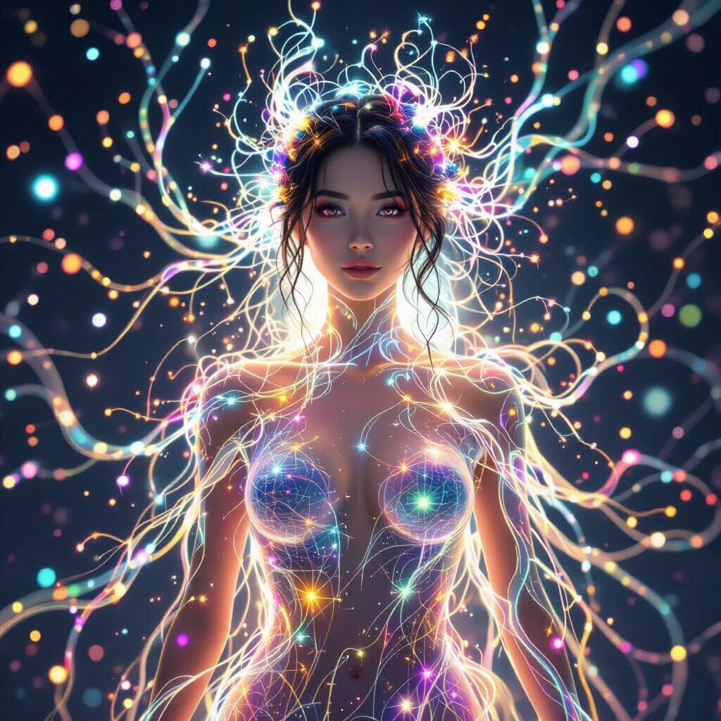 Bioluminescent Woman: Ethereal Glowing Digital Art