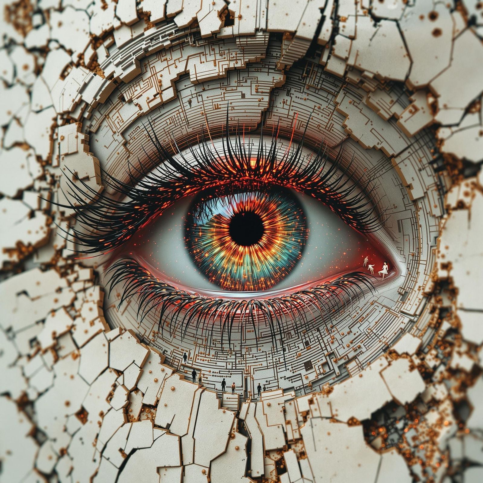 Whisperpunk Eye in Botanical Circuit Board, Fractured Royali...