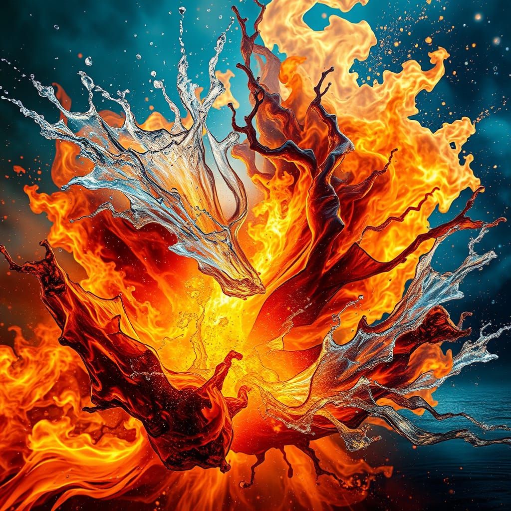 Elemental Clash: Water vs Fire Concept Art