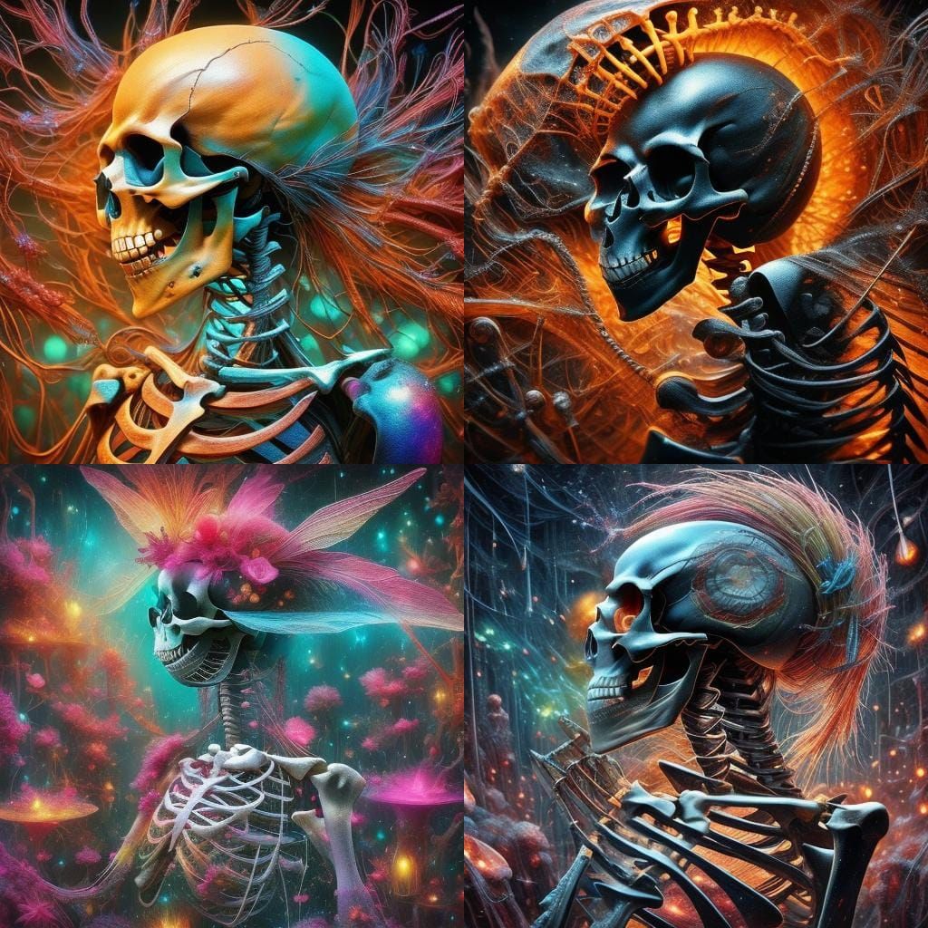 Neon Skeletal Flapper in Speakeasy, Double Exposure