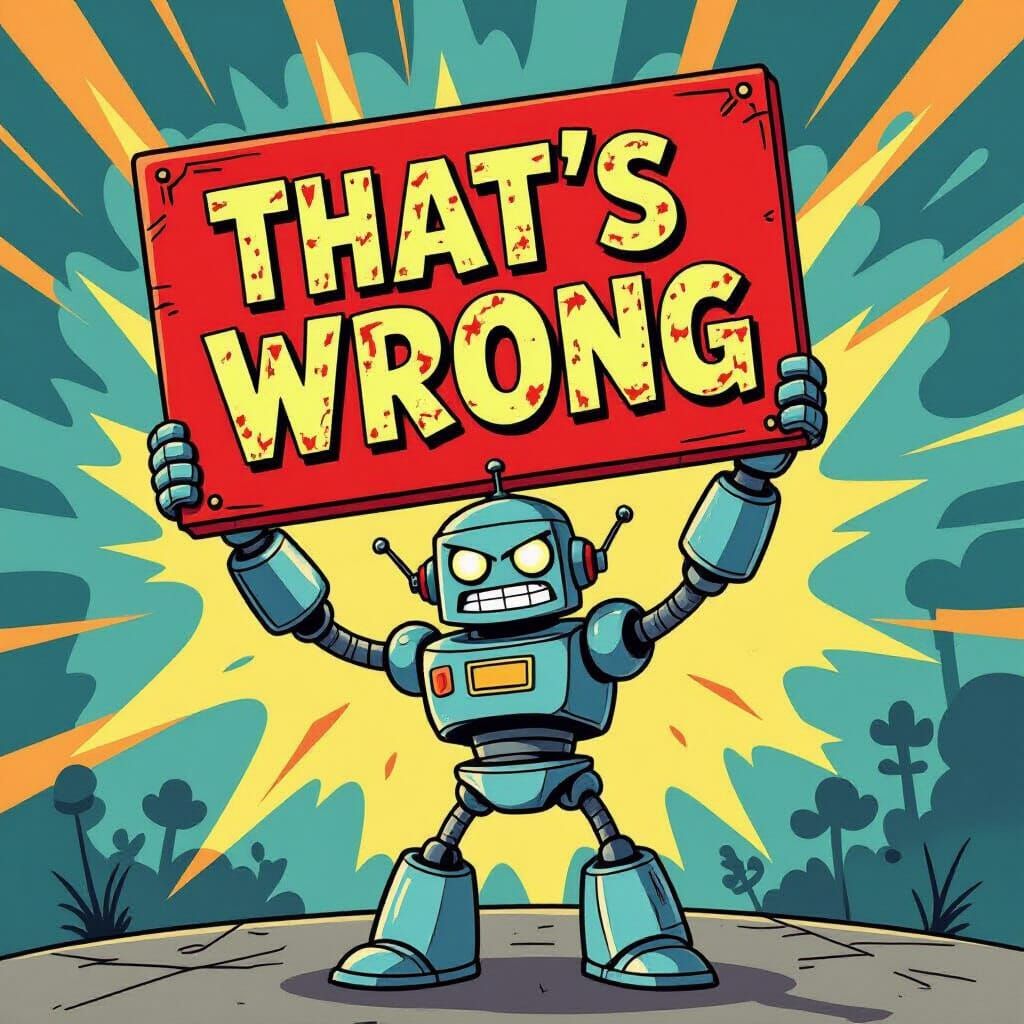 Cartoon Robot Poster Declares "That's Wrong" in Bold Style