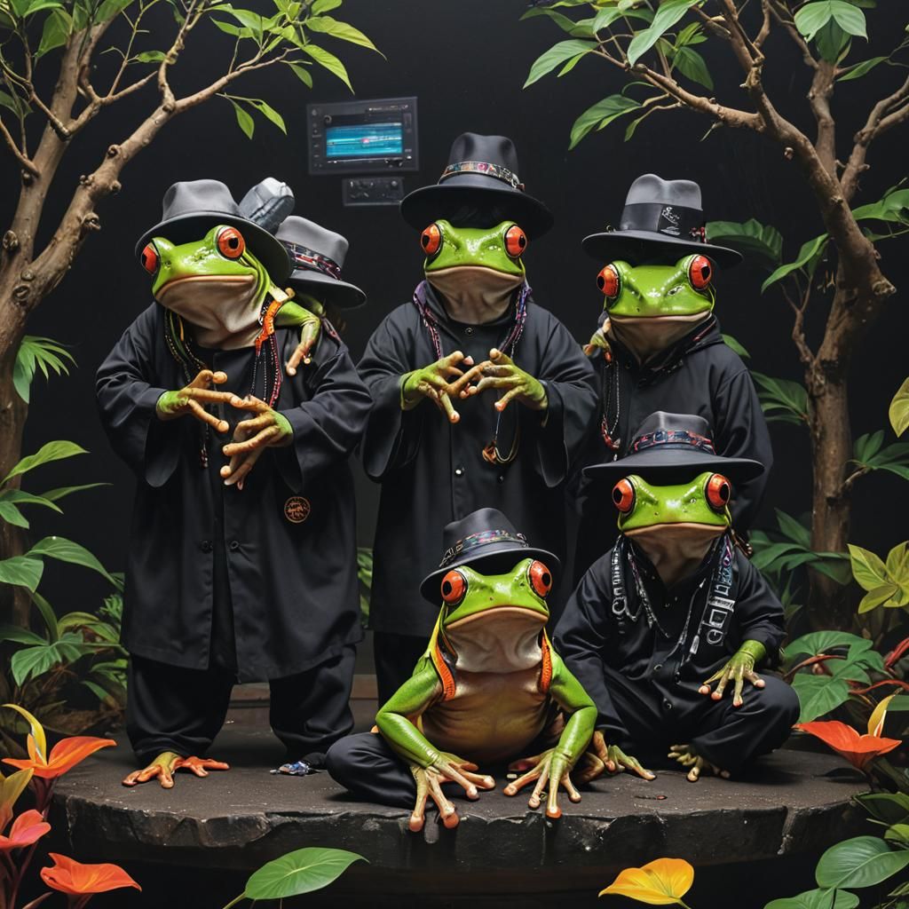 Asian Tree Frogs in Cyberpunk Equalizer Visualizer
