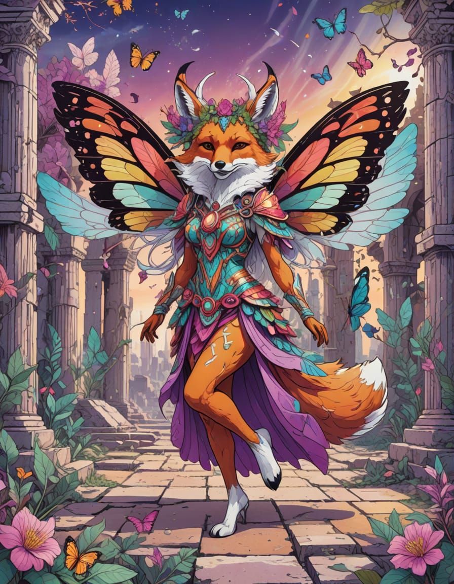 Enchanted Fox Maiden Dances in Ancient Ruins
