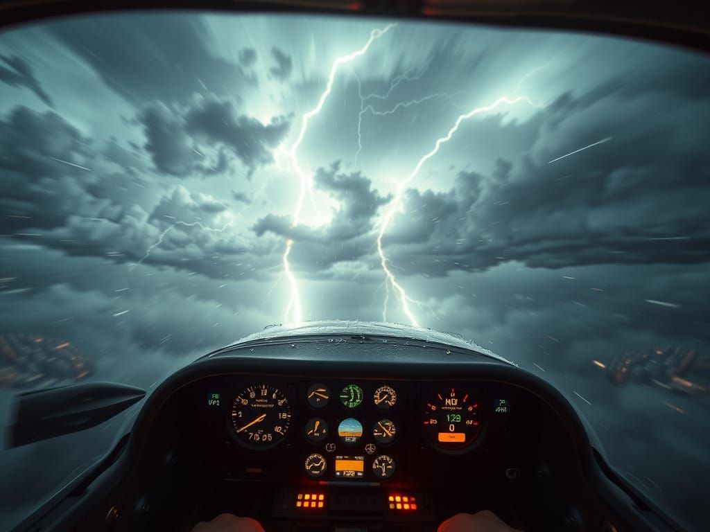 First-Person Cessna Flight Through Violent Storm