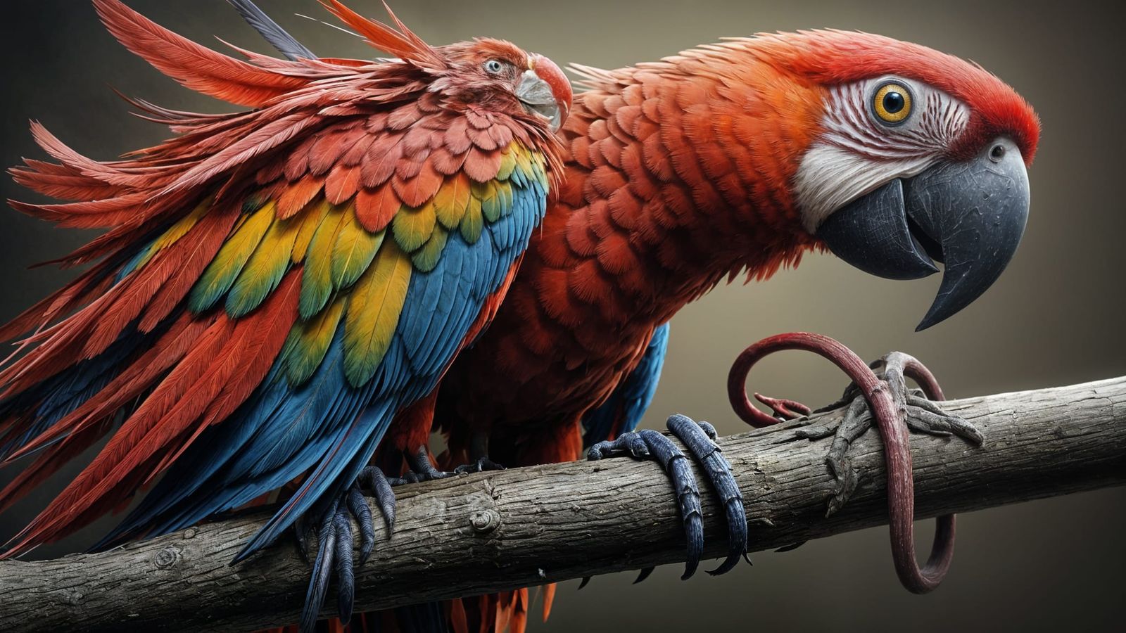 Surreal Mythical Scarlet Macaw in Gothic Fauvist Style