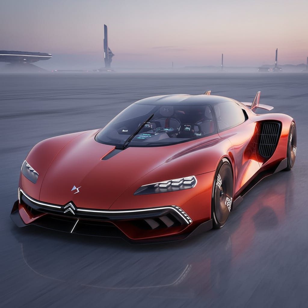 Futuristic Electric Hypercar Design in Metallic Orange-Red