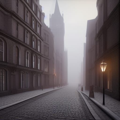 Misty London Street: Detailed Matte Painting