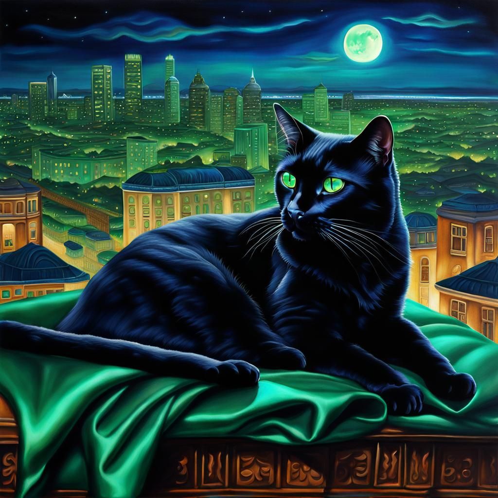 Black Cat Dreamscape: Photorealistic Fantasy Art