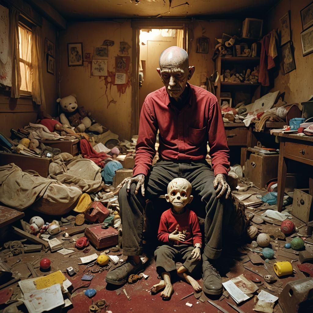 Eerie Child Scene Inside Cracked Torso, Surrealist Style