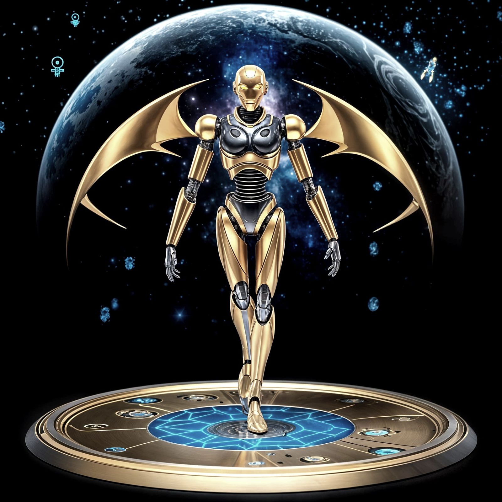 Asimov-Inspired Robot on Energy Grid in Art Deco Style