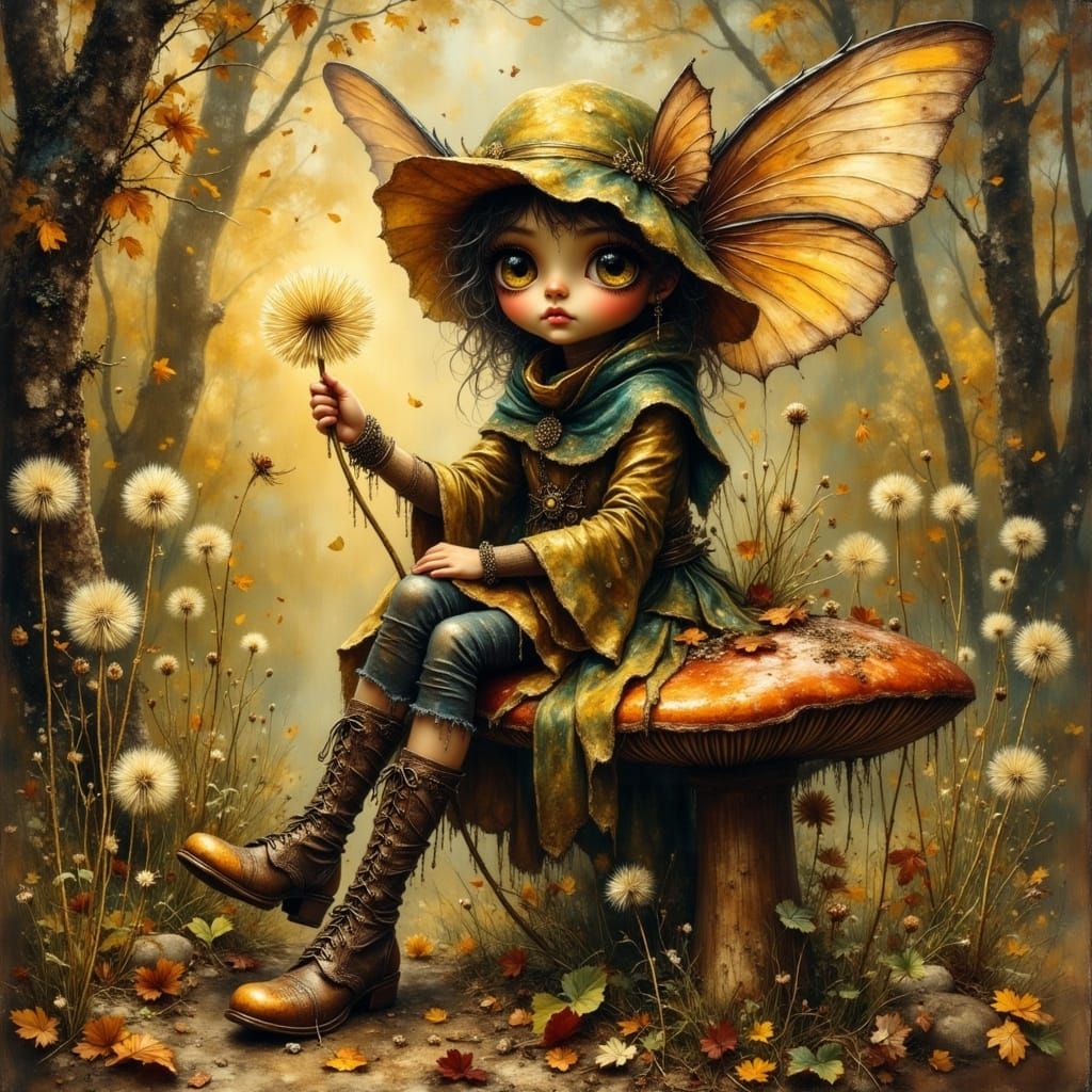 Autumn Fae with Dandelion Seed in Liminal Space