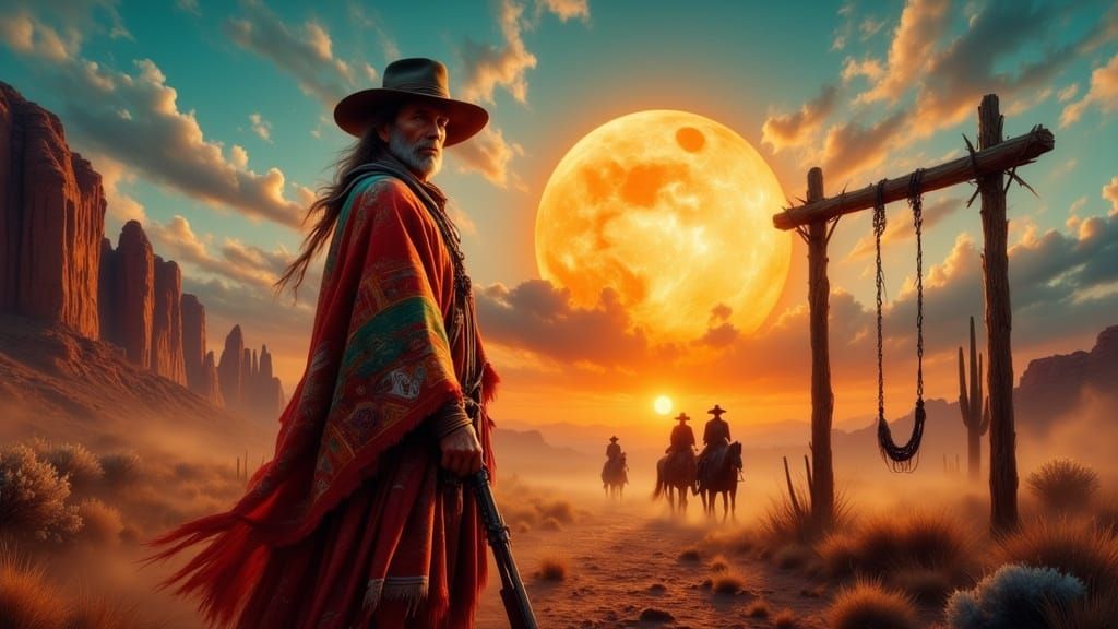 Native Cowboy in Desert Under Blazing Sun