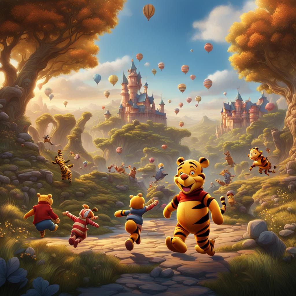 Tigger Bouncing with Winnie the Pooh, Fantasy Art