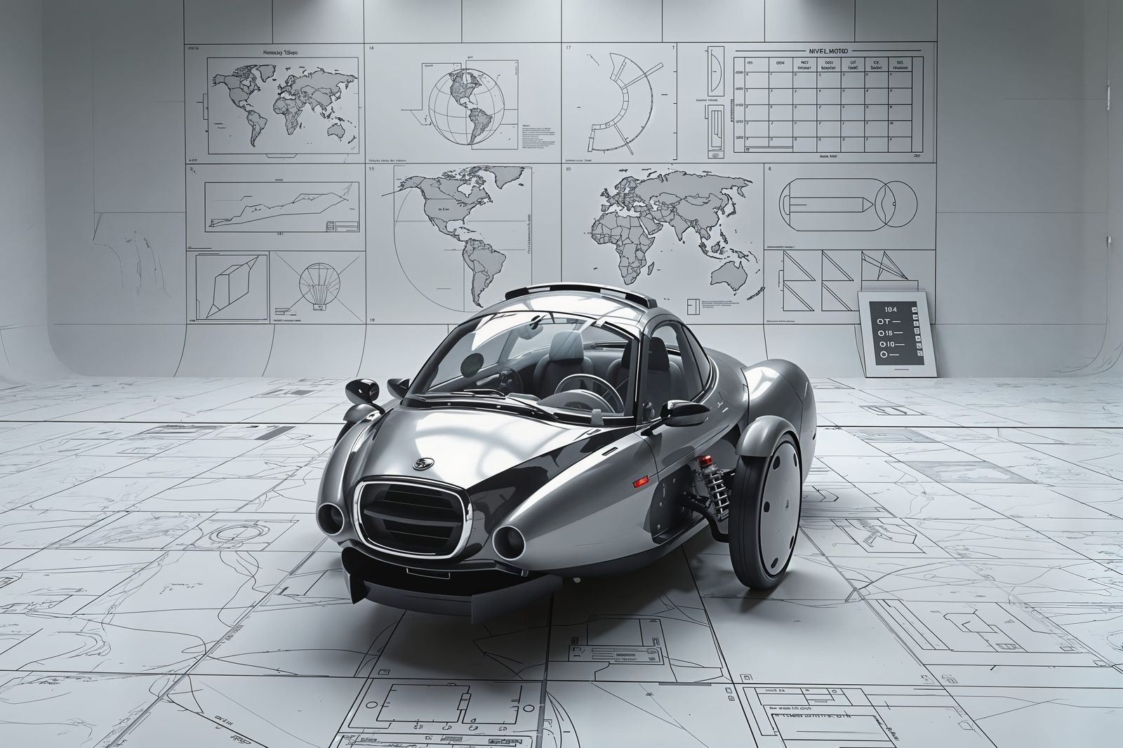 Futuristic Flying Car with Chrome Engine in 8K