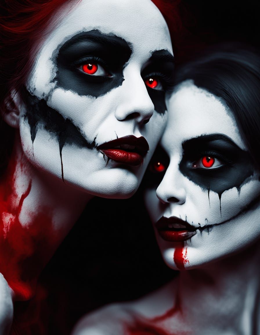 Surreal Goddess Confronts Twisted Ghoul Under Bloody Moonlit...
