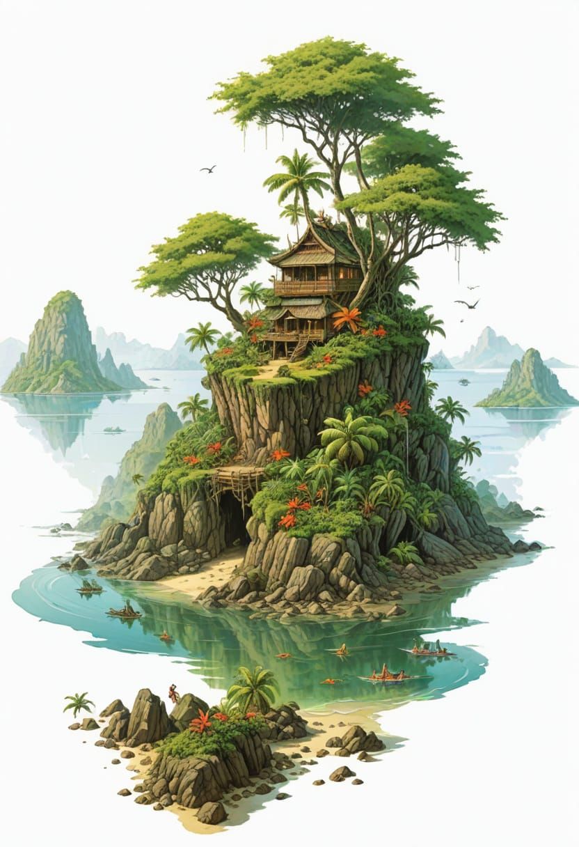 Heroic Fantasy Island Illustration in Vallejo & Bell Style