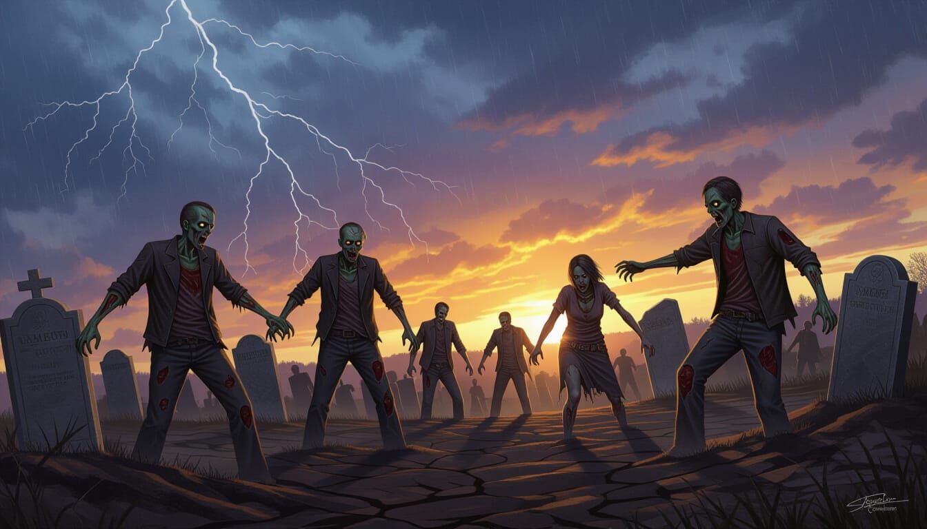 Stormy Undead Uprising in Dark Fantasy Art