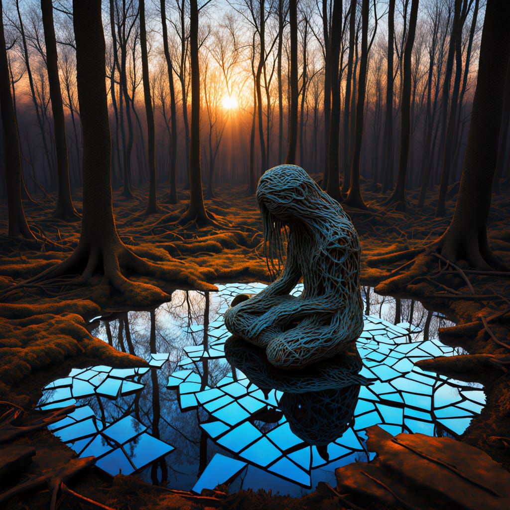 Surreal Fragmented Sculpture of Woman by Sunset