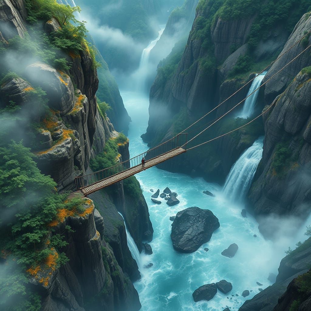 Epic Mountain Bridge in a Vibrant Digital Matte Painting