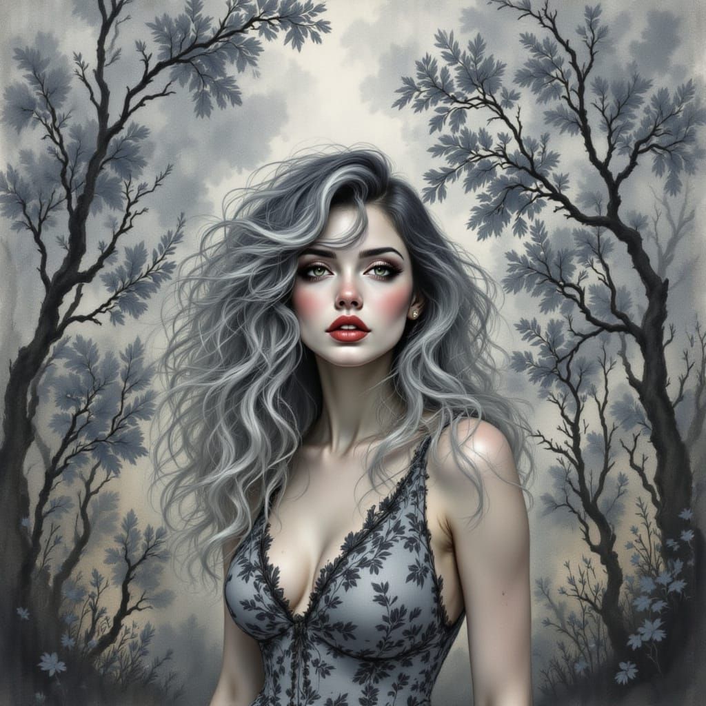 Ethereal Woman in Romantic Art Nouveau Style