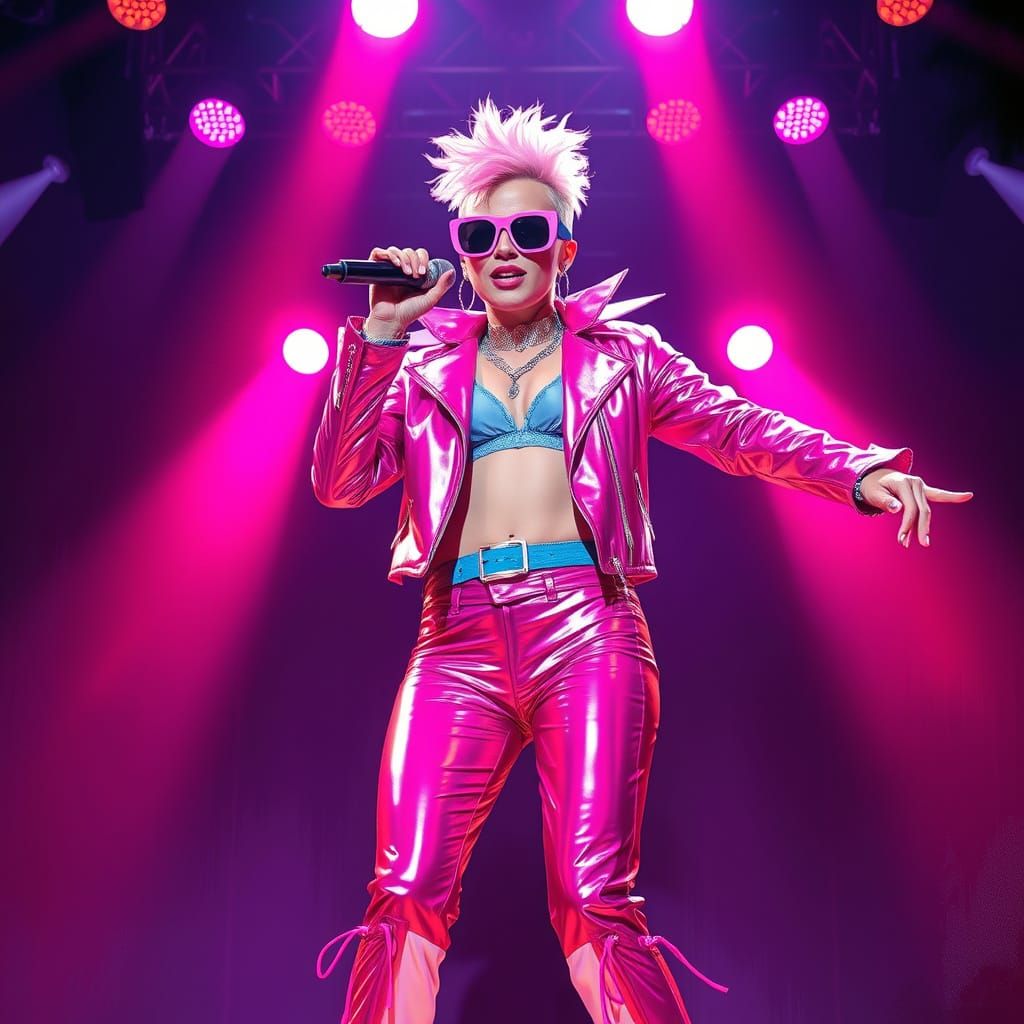 Pop Star on Stage in Vibrant Neon Style