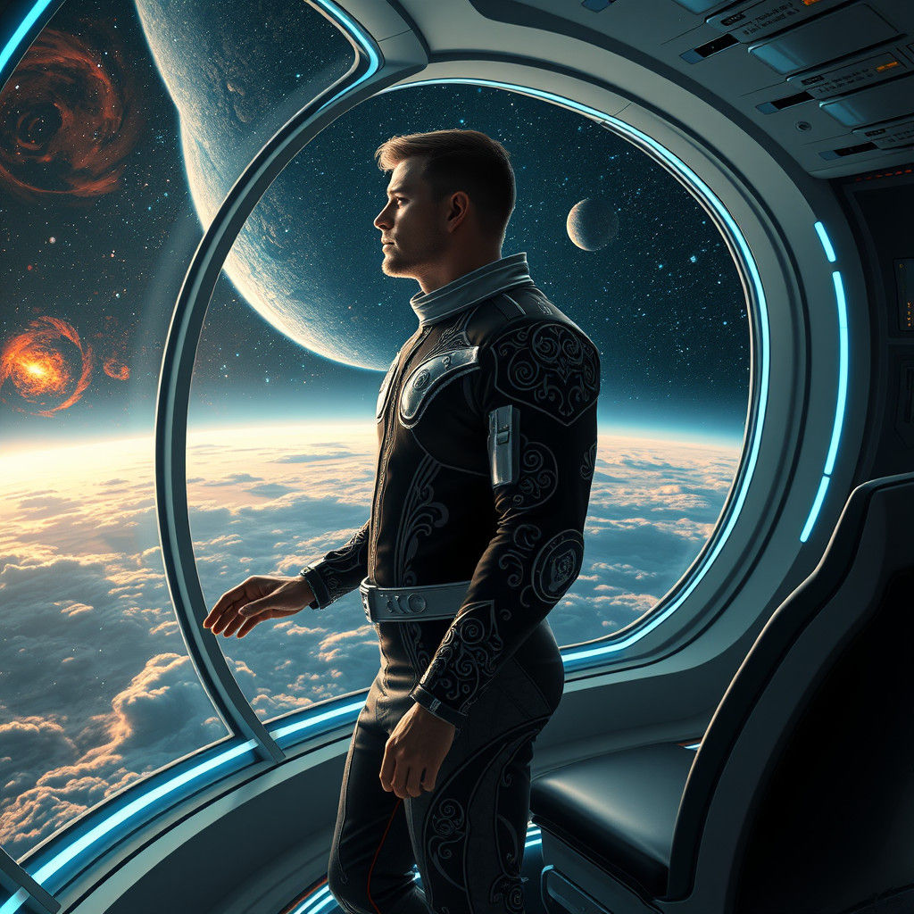 Space Captain in Art Nouveau Spacecraft