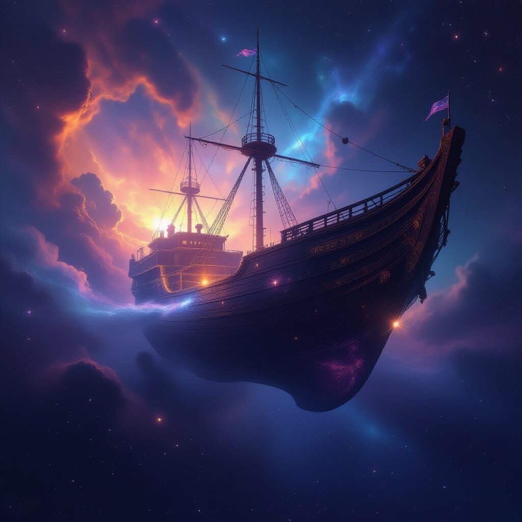 Colossal Celestial Ship Drifting Through Cosmic Void