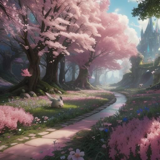 Magical Fairy World with Pixies and Pink Clouds