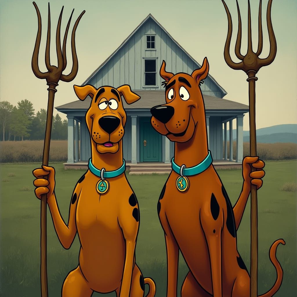 Scooby Doo and Shaggy in American Gothic Style