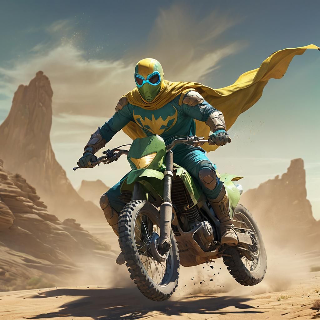Superhero Dirtbike Ride in Comic Book Style