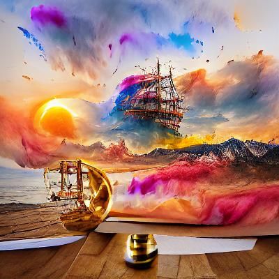 Pirate Ship Sails into a Cosmic Sunset