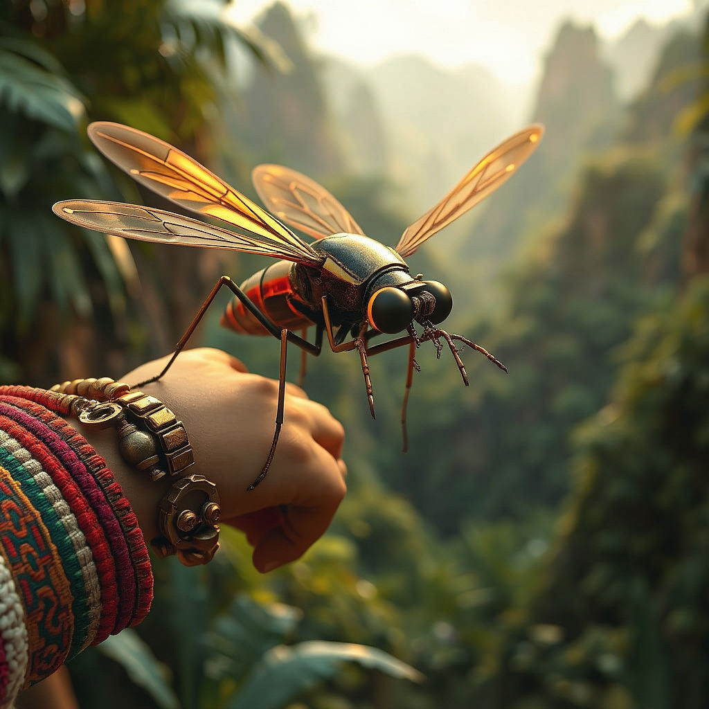 Steampunk Mosquito About to Bite in Jungle Valley