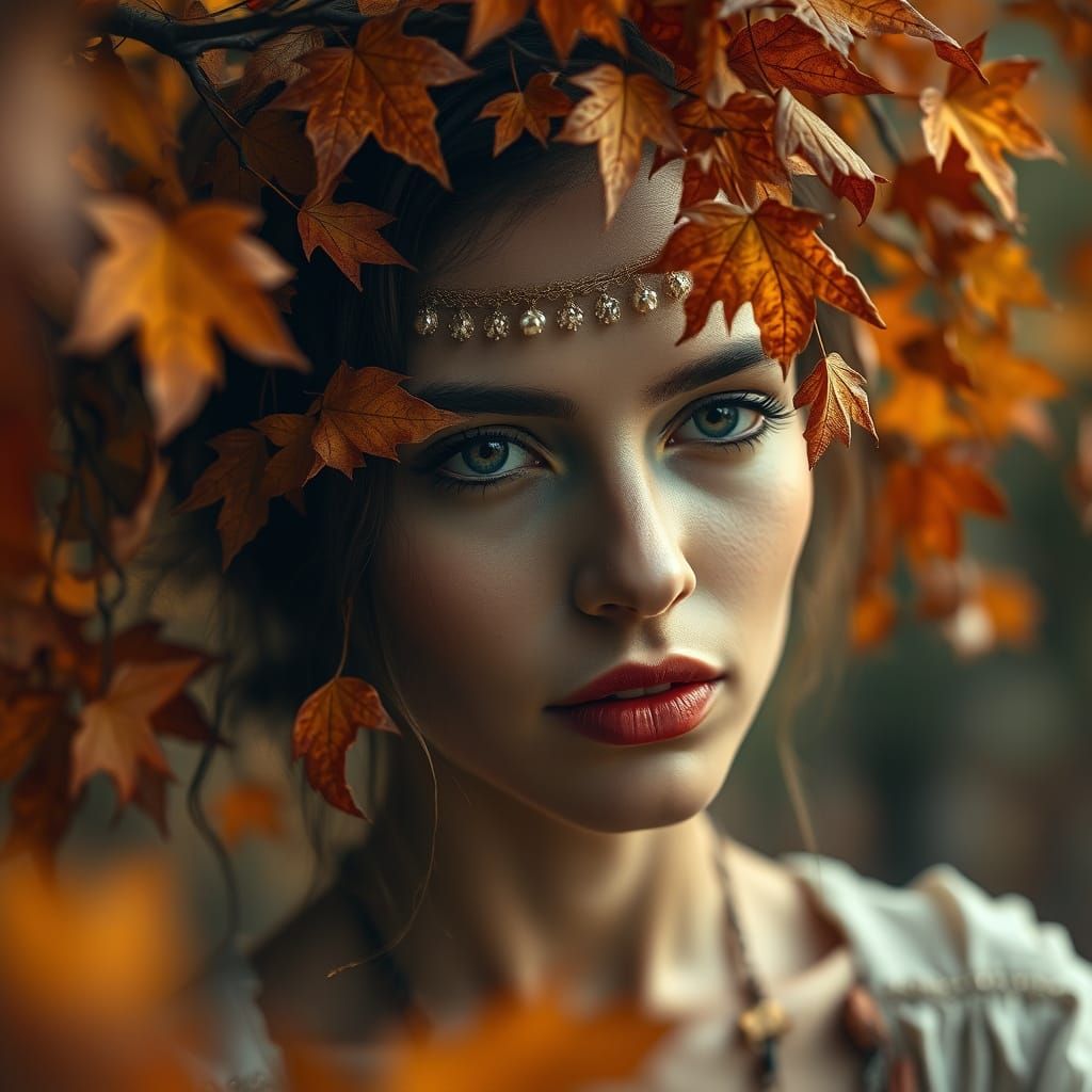 Autumn As A Beautiful Woman In Surreal Digital Art