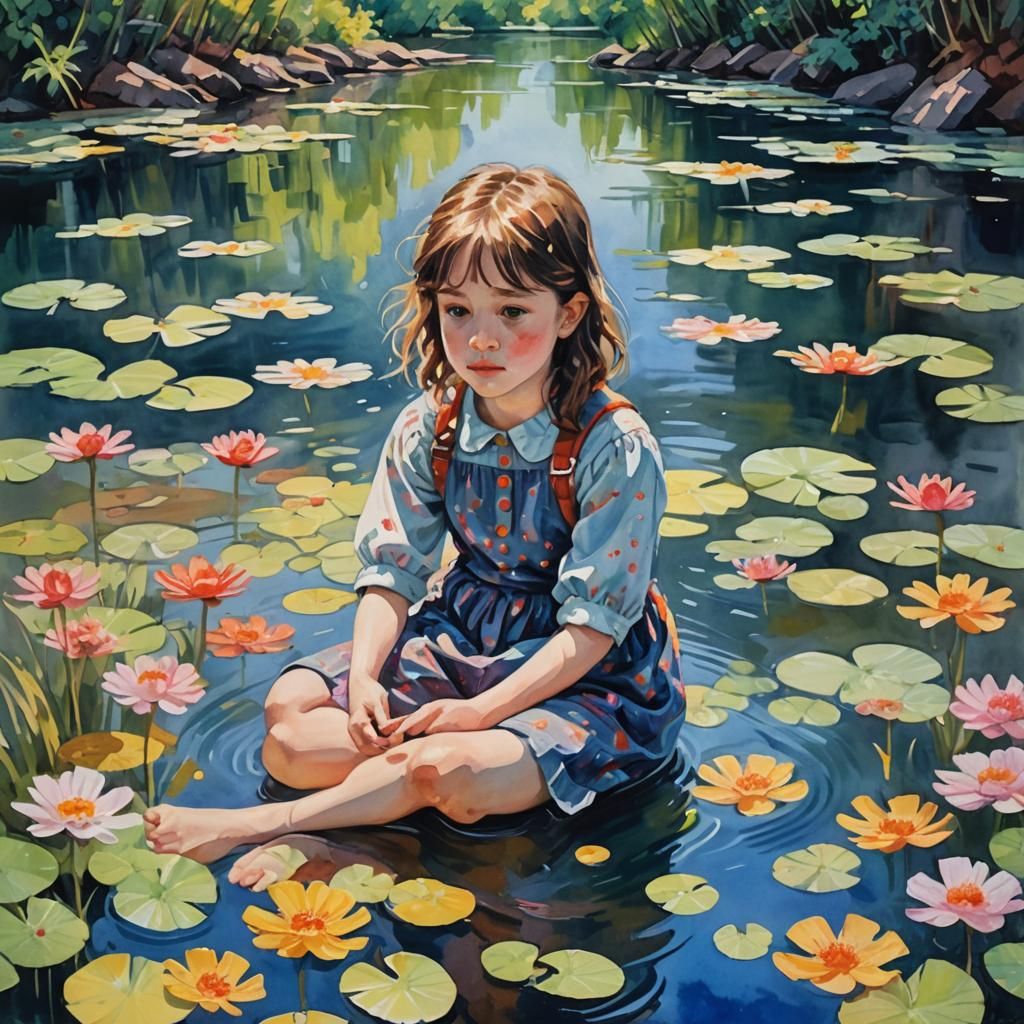 Childhood Dreams in Gouache Style Impressionist Painting