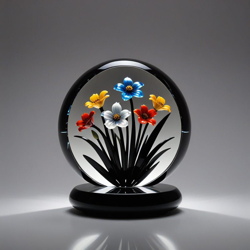 Murano Glass Paperweight with Cane-Flowers