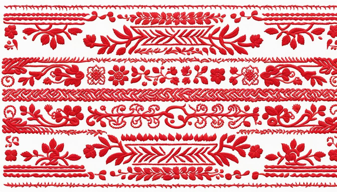 Slavic block folk embroidery pattern with red thread on white