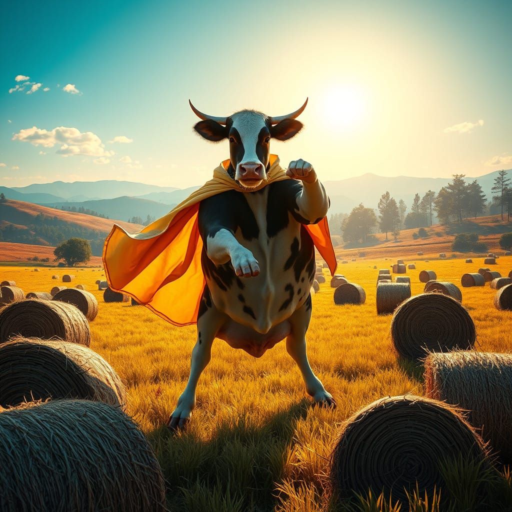 Majestic Holstein Cow Unleashes Kung Fu in Vibrant Field Lan...