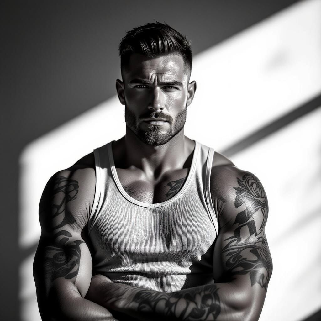 Powerful Man in Monochrome: Dramatic Portrait