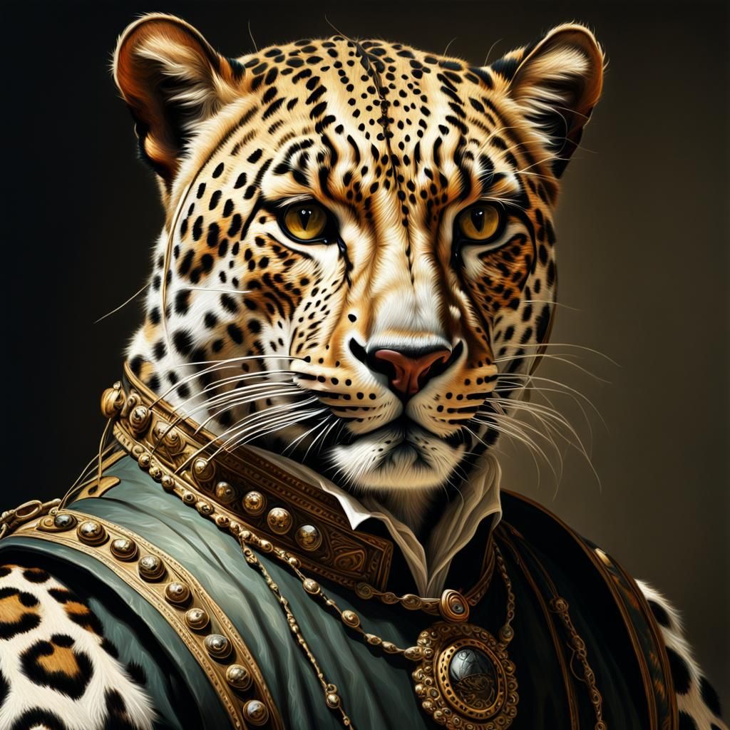 Neoclassical Leopard Portrait in Oil Painting Style