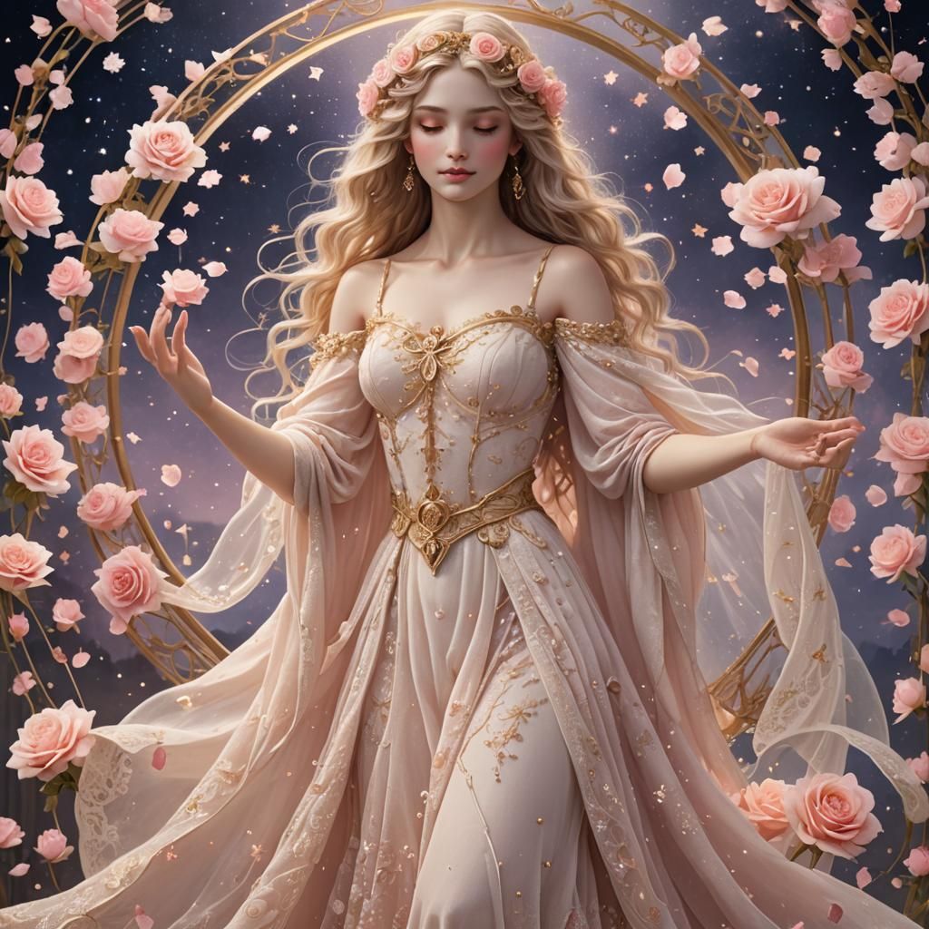 Goddess of Libra with Roses and Stars