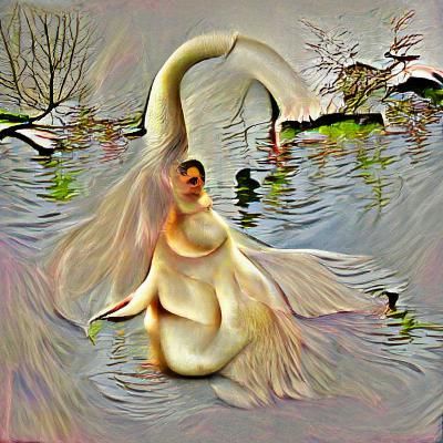 Swan in Pond at Sunrise: Digital Rendering