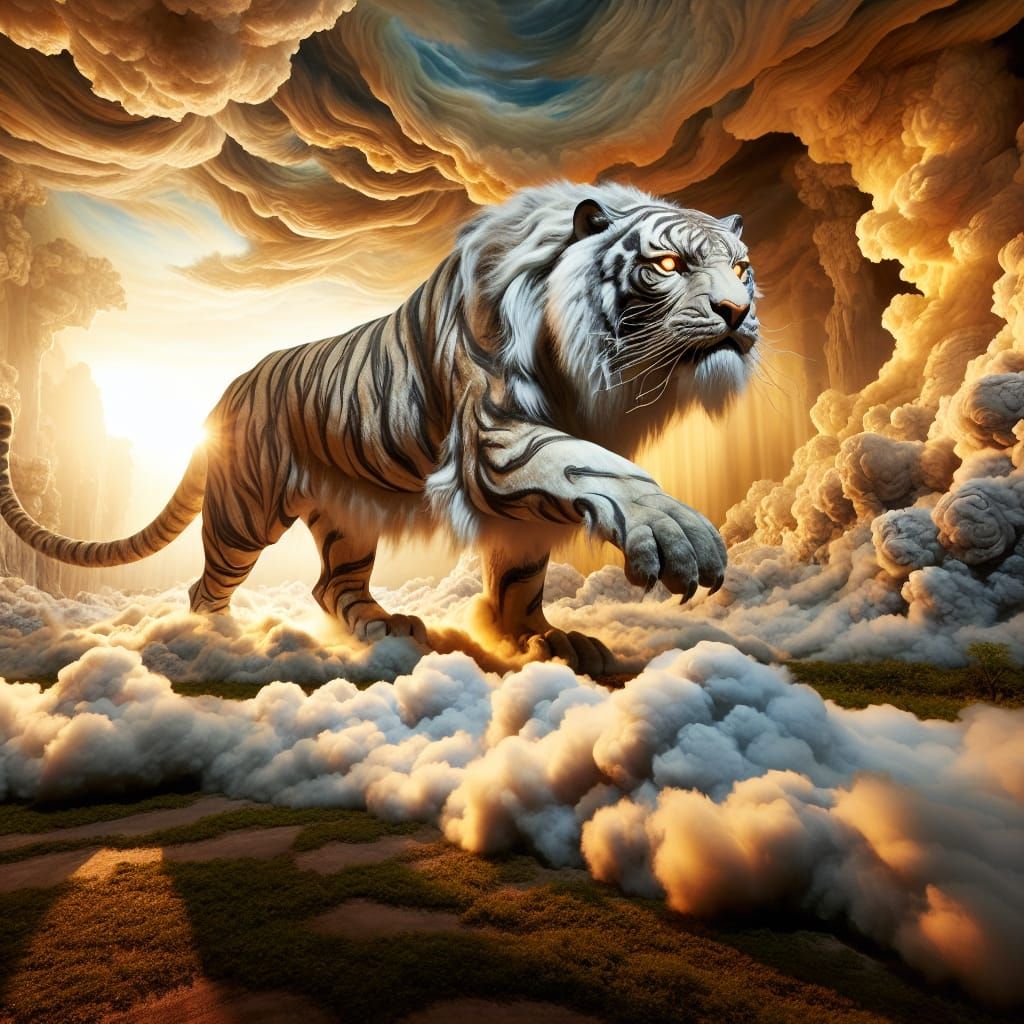 Mystical Tiger Roaming at Golden Sunset